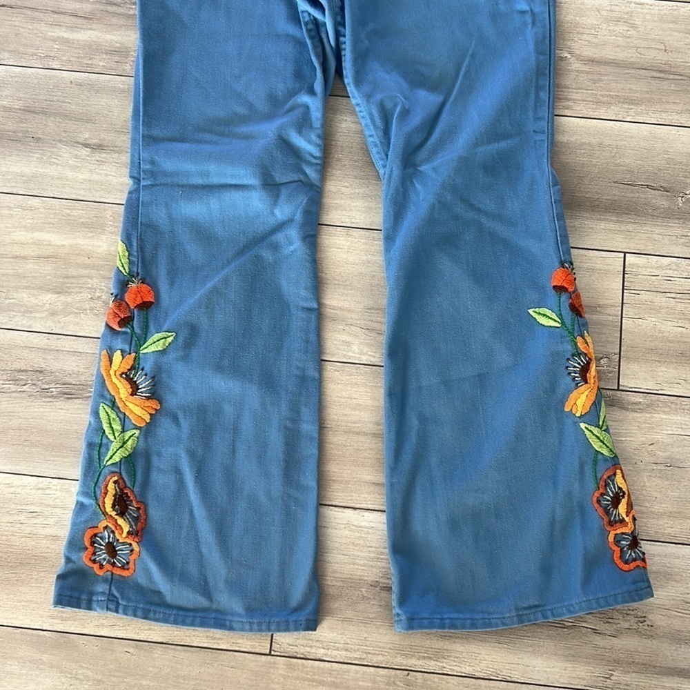 Vintage 1960s wide leg bell bottom wranglers with embroidery size 18 - Picture 3 of 16